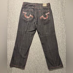 Corked jeans mens 38x32 blue red stitched Relaxed grunge embroidered baggy Y2K